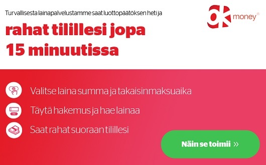 Ok Limiitti on nopea: rahat tilille jopa 15 minuutissa.
