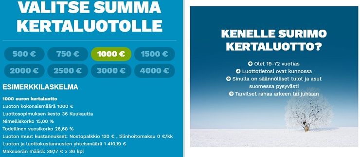Lainahakemus aloitetaan luonnolliseen tapaan luottosumman valitsemisella.