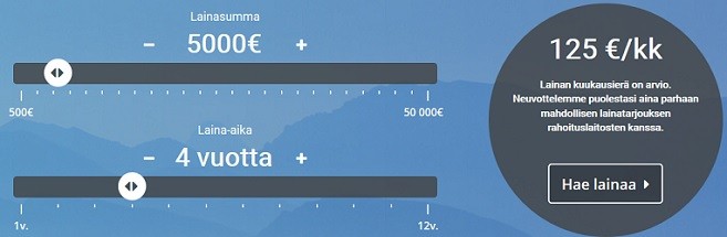 Lainalaskuri laskee näytille kuukausieräarvion valitsemallesi lainasumma ja laina-aika kombinaatiolle.