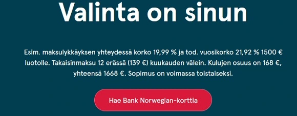 Bank Norwegian luottokortti hakemus